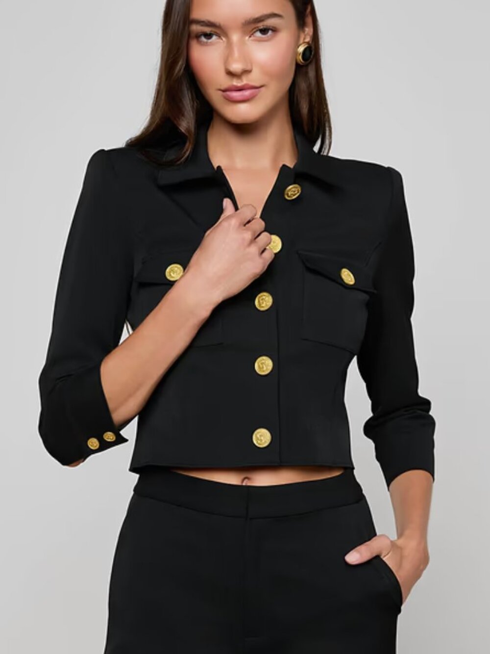 L'AGENCE Kumi Cropped Jacket in Black/Gold Coin Size 2 NWOT